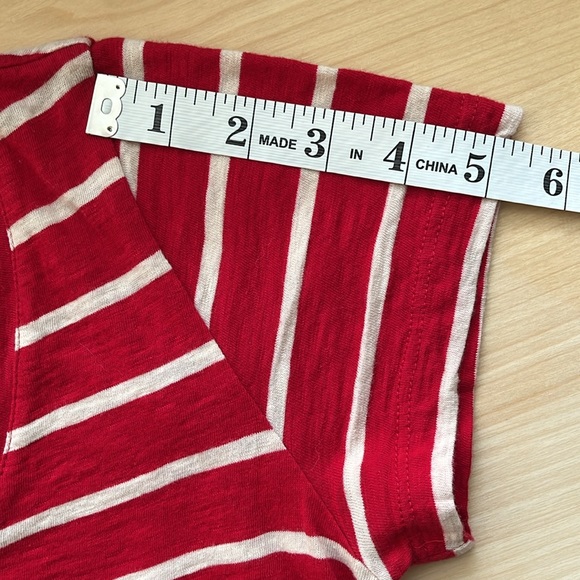 CASLON Red/Cream Stripes V Neck T Shirt with Ruching On The Sides, Small Petite - Picture 4 of 8